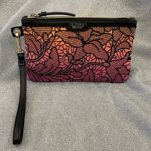 Victoria’s Secret Embroidered Orange & Pink Ombre Floral Pattern Wristlet